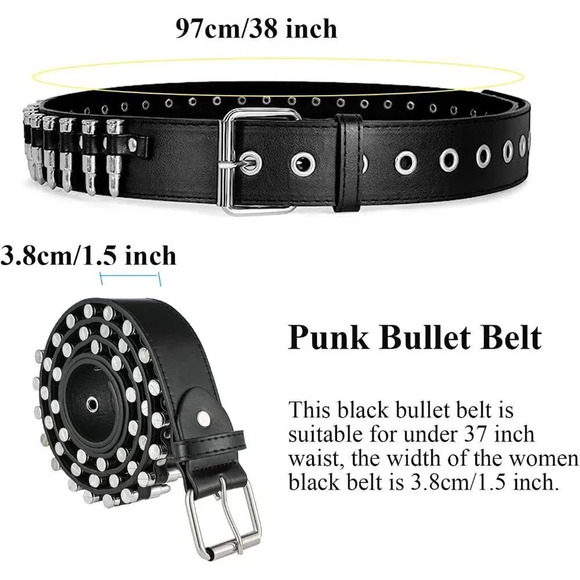 Studded Belts Women Stud Punk Rock  Woman Girls Black Waist Belt Cosplay - Picture 3 of 6